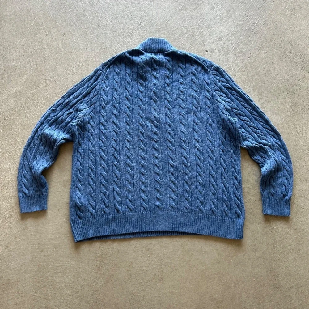 Polo Ralph Lauren 1/4 Zip Sweater Size 3XLT Big & Tall Blue Cable Knit Pullover
